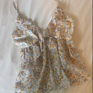Floral ruffle babydoll tank top